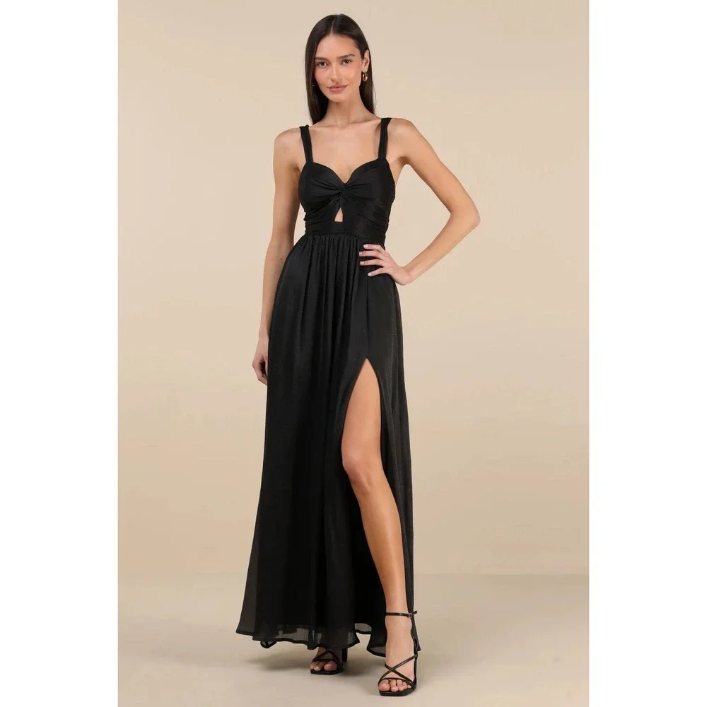 lulus cutout maxi dress White Satin A-Line Gown - Back Cutout Gown - Plunging V-Neck Gown